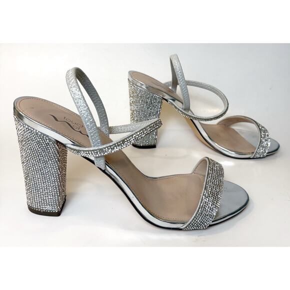 Nina Glittering Silver Block Heels - Picture 1 of 10